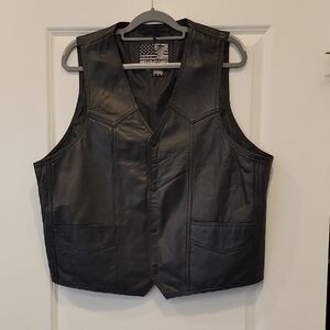 USA Bikers Dream Apparel Black Leather Vest Lined Snap Closure Size 48